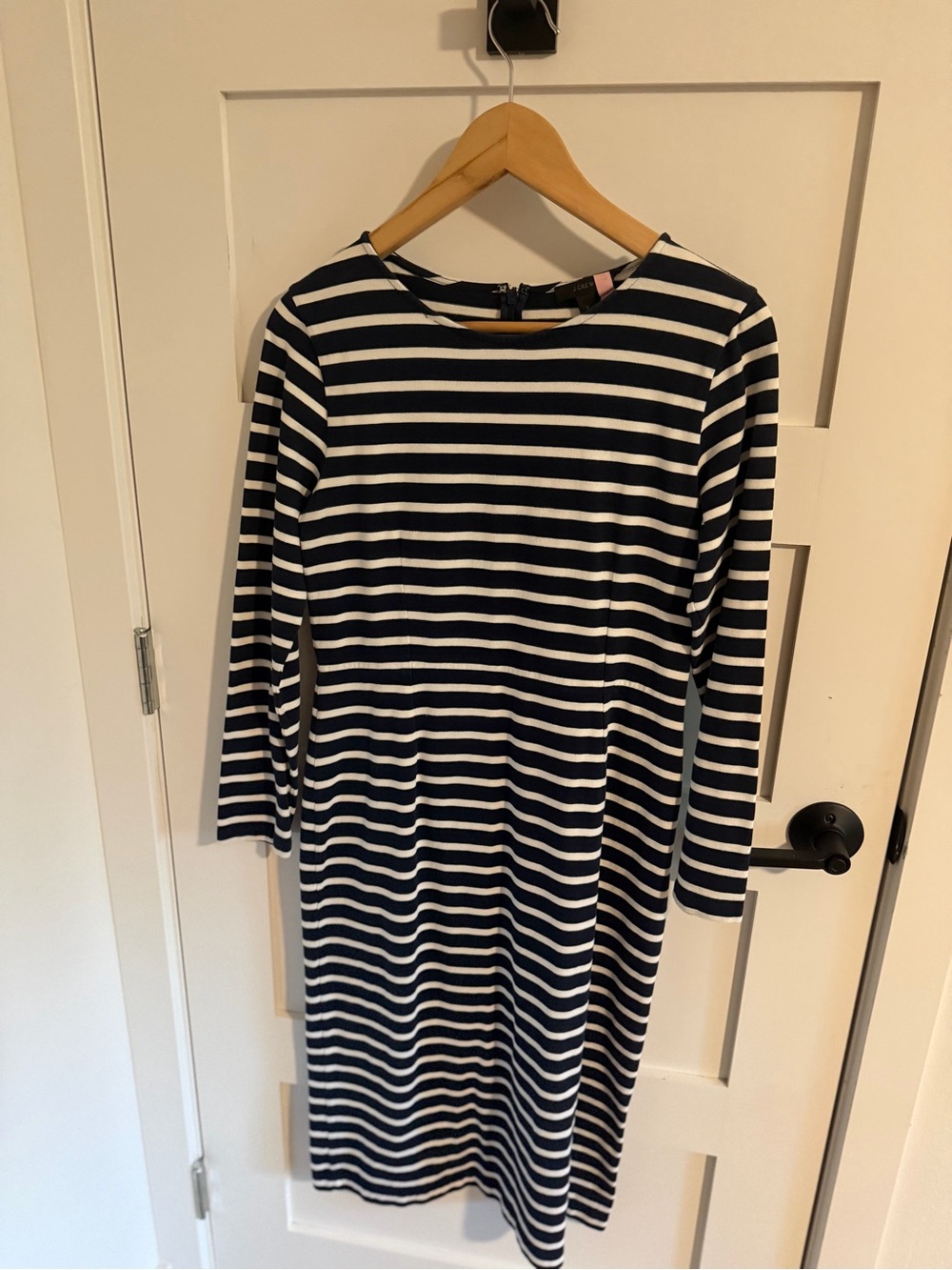 J. Crew Navy & White Striped Midi Sheath Dress - Picture 2 of 3